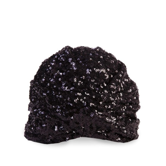 Black Sequin Turban Headpiece - Picture 4 of 5